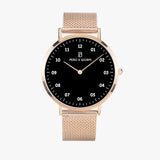 Pero & Giorni – Adige Nero (Black Dial Quartz Rose Gold Watch with Rose Gold Mesh Bracelet)
