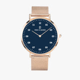 Pero & Giorni – Adige Blu Notte (Navy Blue Dial Quartz Rose Gold Watch with Rose Gold Mesh Bracelet)