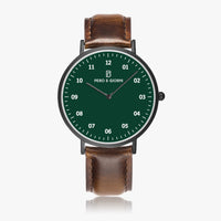 Pero & Giorni – Adige Verde Smeraldo Classic (Green Dial Quartz Black Watch with Brown Leather Strap)