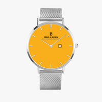 Pero & Giorni – Tibre Date-Edition Giallo (Yellow Dial Quartz Silver Watch with Silver Mesh Bracelet)