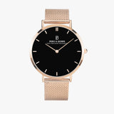Pero & Giorni - Tibre Nero (Black Dial Quartz Rose Gold Watch with Rose Gold Mesh Bracelet)