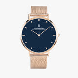 Pero & Giorni – Tibre Blu Notte  (Navy Blue Dial Quartz Rose Gold Watch with Rose Gold Mesh Bracelet)