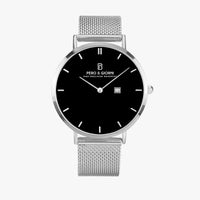 Pero & Giorni - Tibre Date-Edition Nero (Black Dial Quartz Silver Watch with Silver Mesh Bracelet)